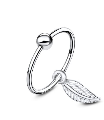 Designed Leaf with Silver Ball Nose Ring NSKR-1002